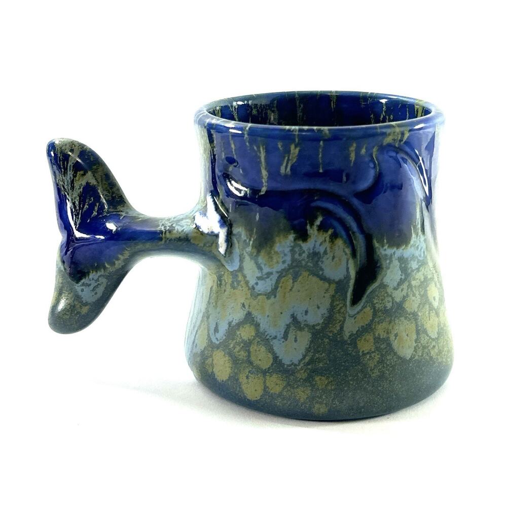 Vintage Fish Tail Mug Blue Pottery Whale Dolphin Handle Cup Ocean Coastal 3.5” - Picture 4 of 8